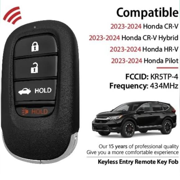 HONDA CRV 2024 HYBRID Black Car Key Fob with Red Accent - Picture 3 of 7